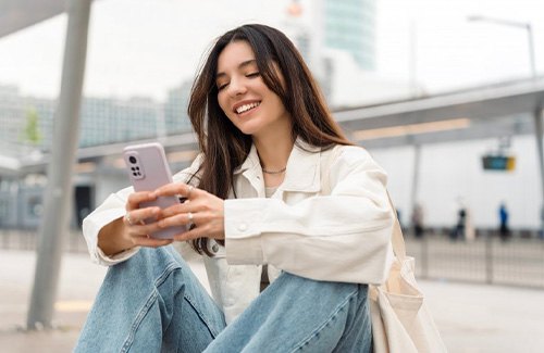 Lady reads something on phone
